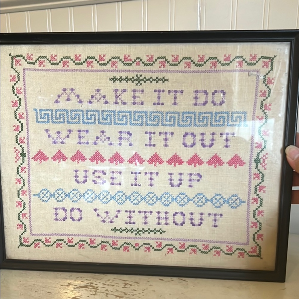 Framed Cross-Stitch Art with Inspirational Quote 11.5” x 15”